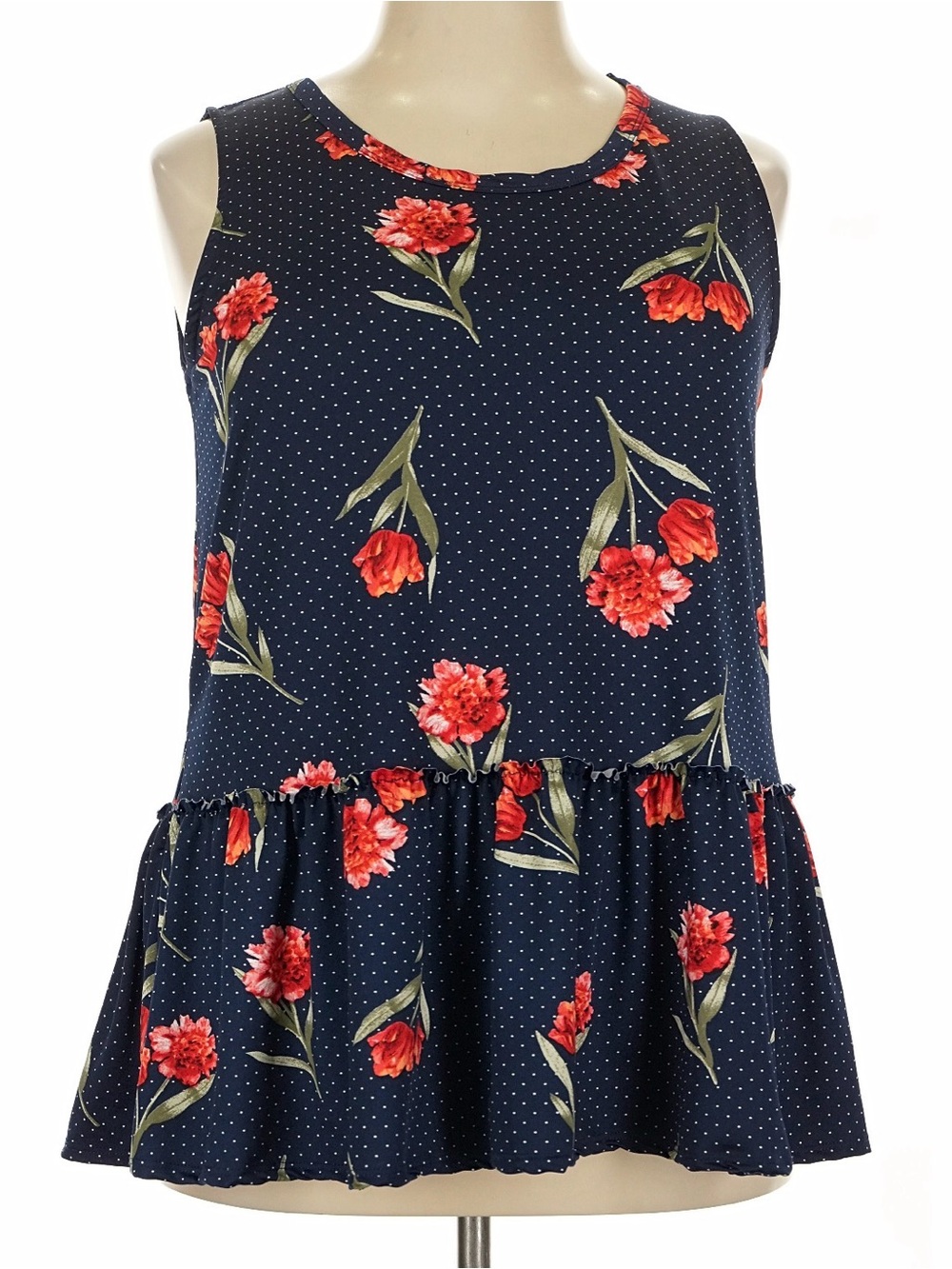 Agnes & Dora Navy Polka Dot Tank with Red Floral Peplum